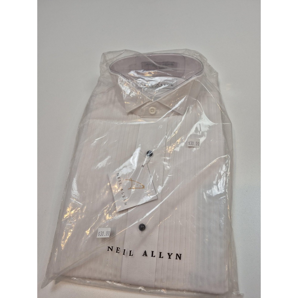 Neil Allyn Dress Shirt Mens S 32/33 White Pleated Front French Cuff Tuxedo